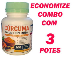 3 Extrato Artesanal de Cúrcuma (Açafrão) + Piperina - 3 potes de 120 cápsulas 600mg