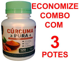 3 Extrato artesanal Cúrcuma longa pura (Açafrão) 3 potes 120 cápsulas 600mg