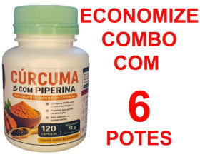 6 Extrato artesanal Cúrcuma longa + Piperina (Pimenta preta) 6 potes de 120 cápsulas 600mg 
