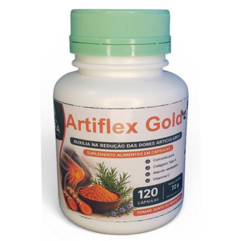 1 - Artiflex Gold - Extrato de Cúrcuma artesanal + Colágeno Tipo 2, Alecrim e Vitamina C - 120 caps - 500mg
