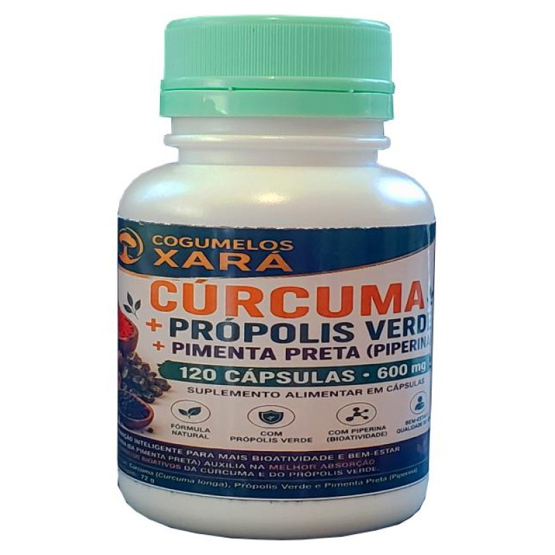 1 Extrato de Cúrcuma artesanal + Própolis Verde + Pimenta preta  - 120 cápsulas 600mg
