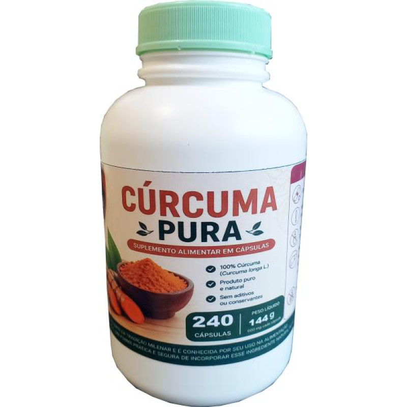 Extrato artesanal Cúrcuma longa pura (Açafrão)  100% puro extrato seco 240 cápsulas Pote família 600mg