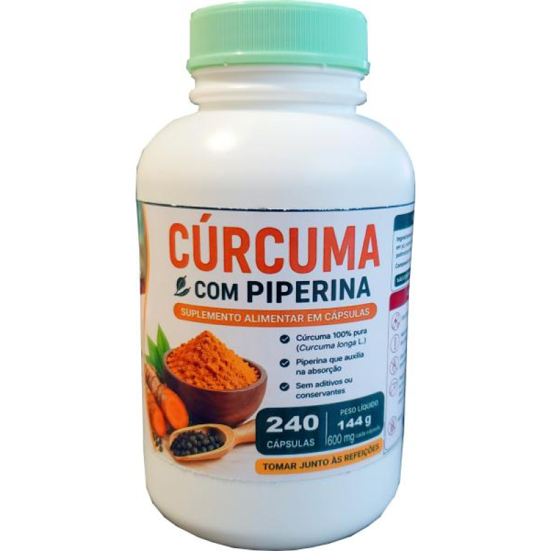 Extrato artesanal Cúrcuma + pimenta (Açafrão) Cúrcuma longa extrato seco com 10% de pimenta preta - 240 cápsulas  600mg