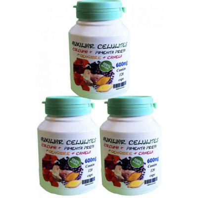 Auxiliar Celulite/Termogênico 3 potes de 120 cápsulas - 600mg Extrato artesanal Cúrcuma com pimenta preta + Gengibre + Canela. Auxiliar Celulite/Termogênico 3 potes de 120 cápsulas - 600mg Extrato artesanal Cúrcuma com pimenta preta + Gengibre + Canela.