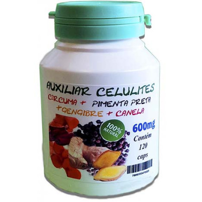 Auxiliar Celulite/Termogênico - Extrato artesanal Cúrcuma com pimenta preta + Gengibre + Canela - 120 caps - 600mg Auxiliar Celulite/Termogênico - Extrato artesanal Cúrcuma com pimenta preta + Gengibre + Canela - 120 caps - 600mg