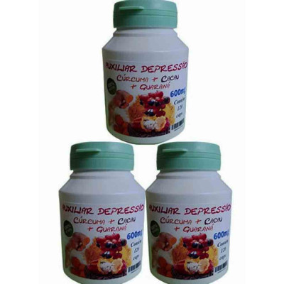 Auxiliar Depressão artesanal - 3 potes de 120 cápsulas - 600mg Cúrcuma + Cacau + Guaraná + Alecrim. Auxiliar Depressão artesanal - 3 potes de 120 cápsulas - 600mg Cúrcuma + Cacau + Guaraná + Alecrim.