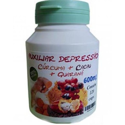 Auxiliar Depressão - Cúrcuma + Cacau + Guaraná e Alecrim - 120 caps - 600mg Auxiliar Depressão - Cúrcuma + Cacau + Guaraná e Alecrim - 120 caps - 600mg