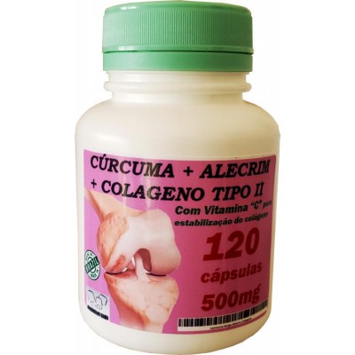 Auxiliar Dores Articulares - Extrato de Cúrcuma artesanal + Colágeno Tipo 2, Alecrim e Vitamina C - 120 caps - 500mg Auxiliar Dores Articulares - Extrato de Cúrcuma artesanal + Colágeno Tipo 2, Alecrim e Vitamina C - 120 caps - 500mg