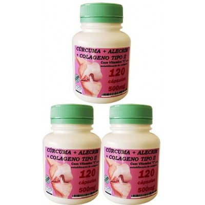 Auxiliar Dores Articulares - Extrato de Cúrcuma artesanal + Colágeno Tipo 2, Alecrim e Vitamina C - 3 potes de 120 caps - 500mg Auxiliar Dores Articulares - Extrato de Cúrcuma artesanal + Colágeno Tipo 2, Alecrim e Vitamina C - 3 potes de 120 caps - 500mg