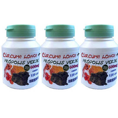 Extrato artesanal Cúrcuma + Própolis 3 potes de 120 cápsulas 600mg (Açafrão) Cúrcuma longa extrato seco com 5% de própolis verde  Extrato artesanal Cúrcuma + Própolis 3 potes de 120 cápsulas 600mg (Açafrão) Cúrcuma longa extrato seco com 5% de própolis verde