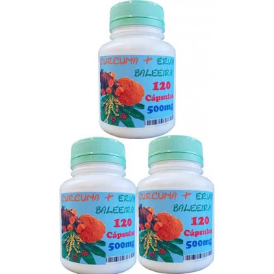 Extrato artesanal Cúrcuma + Erva Baleeira  ARTICULAFLEX - 3 potes de 120 caps - 500mg Extrato artesanal Cúrcuma + Erva Baleeira  ARTICULAFLEX - 3 potes de 120 caps - 500mg