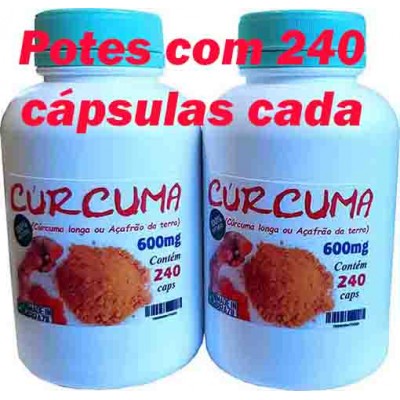 Cúrcuma longa 2 potes 240 cápsulas (Açafrão) 100% puro extrato seco Pote família 600mg Cúrcuma longa 2 potes 240 cápsulas (Açafrão) 100% puro extrato seco Pote família 600mg
