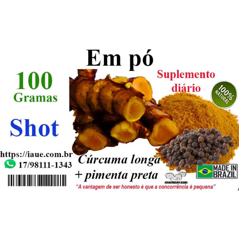 Cúrcuma + pimenta (Açafrão) Cúrcuma longa extrato seco com 10% de pimenta preta - 100 gramas em pó