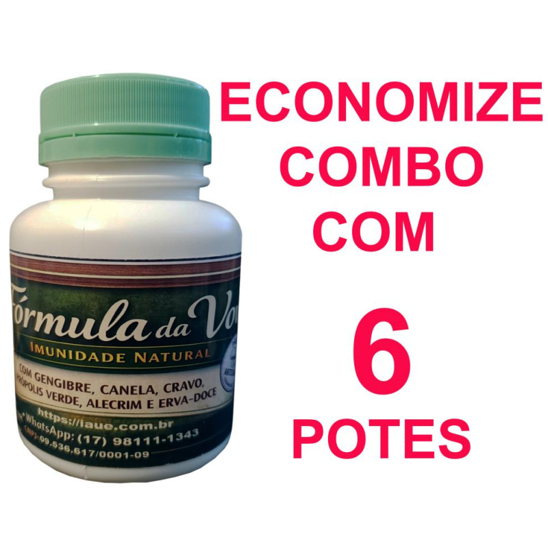 Fórmula da Vovó - Mix artesanal de Gengibre, Canela, Cravo, Própolis verde, Alecrim e Erva-Doce - 6 potes de 120 cápsulas - 500mg