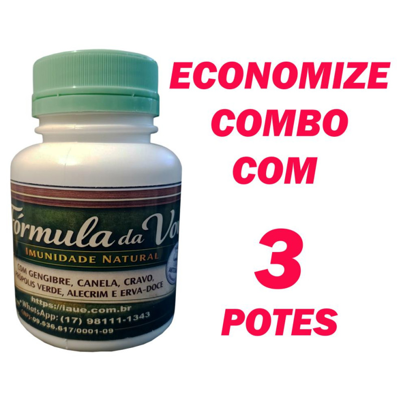 Fórmula da Vovó 3 potes de 120 cápsulas - 500mg Mix artesanal de Gengibre, Canela, Cravo, Própolis verde, Alecrim e Erva-Doce.