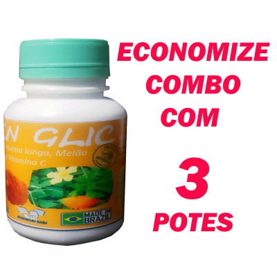 3 Potes Golden Glic - Extrato de Cúrcuma - Melão de São Caetano e Vitamina C - 120 cápsulas de 500mg 3 Potes Golden Glic - Extrato de Cúrcuma - Melão de São Caetano e Vitamina C - 120 cápsulas de 500mg