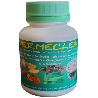 1 Vermeclean artesanal - “Semente de Abóbora, Erva Sta Maria, Semente de Mamão, Gengibre, Cravo e Cúrcuma em Cápsulas (120 cápsulas, 500mg)