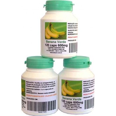 Banana Verde 3 potes 120 cápsulas - 600mg  desidratada em pó 100% puro 