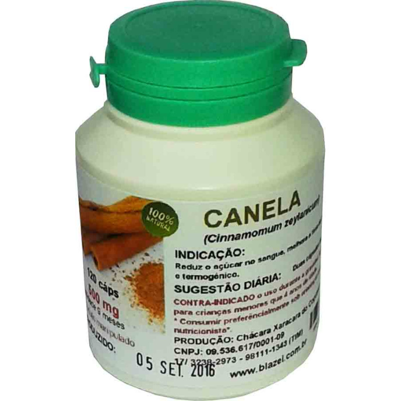 Canela 100% puro 120 cápsulas de 500mg.